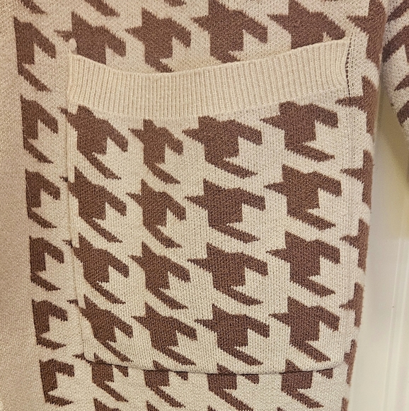 Women Size S  Houndstooth Soft Open Front Pockets Cardigan rayon brown cream - Picture 3 of 9